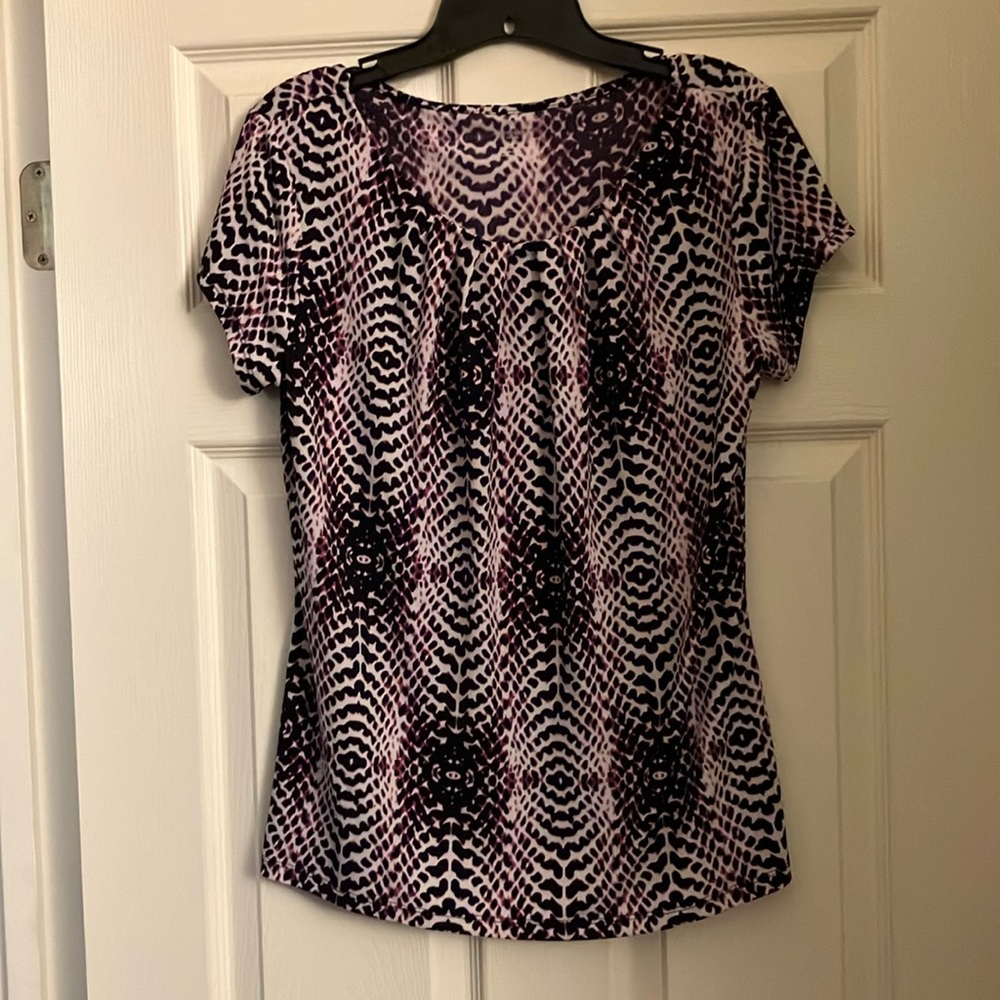 Worthington Women's Petite Large Patterned Dress Top - Purple, Black, White